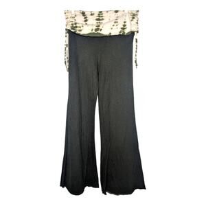 Y2K Gypsy 05 Green Cotton Wide Flare  Ruched Tie Dyed Foldover Waist Yoga Pant